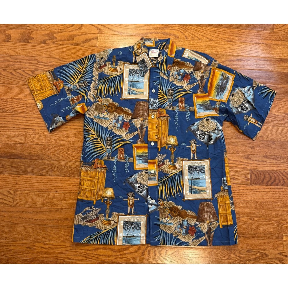 Vintage‎ Go Barefoot Hawaiian Shirt Mens Large Souvenir Honolulu Print Tiki USA